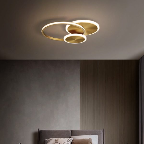 Modern Minimalist Triple Circle Full Copper Acrylic LED Flush Mount Ceiling Light For Bedroom - Image 3