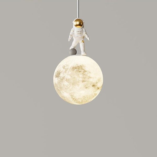 Modern Minimalist Astronaut Moon Iron Resin LED Pendant Light For Bedroom - Image 9