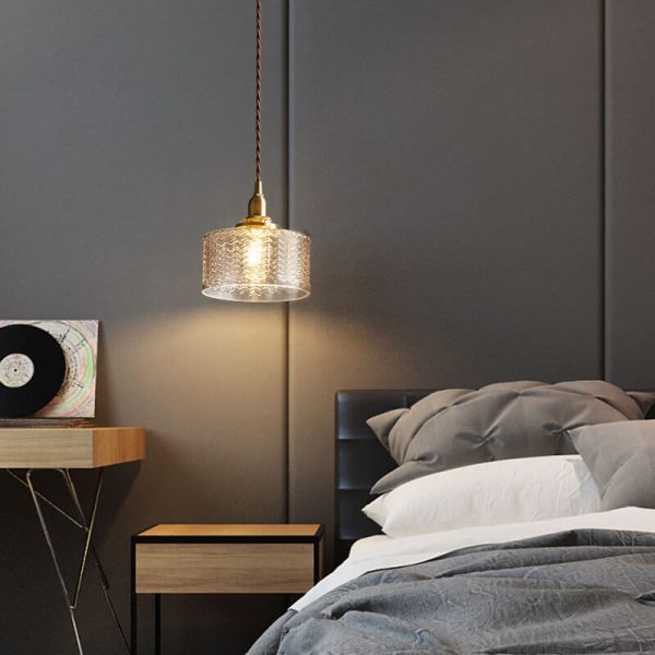 Textured Wavy Glass 1-Light Drum Pendant Light - Image 2