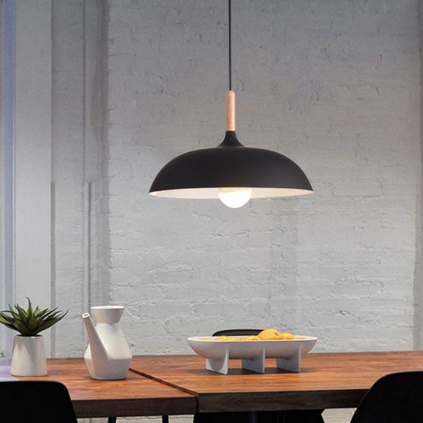 Modern Metal Wooden Top 1-Light Dome Pendant Light - Image 8