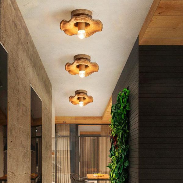 Japanese Wabi-sabi Lotus Leaf Resin 1-Light Semi-Flush Mount Ceiling Light - Image 24