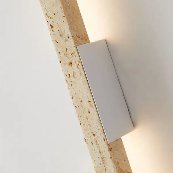 Japanese Wabi-Sabi Yellow Travertine Wood Long Strip LED Wall Sconce Lamp - Image 9
