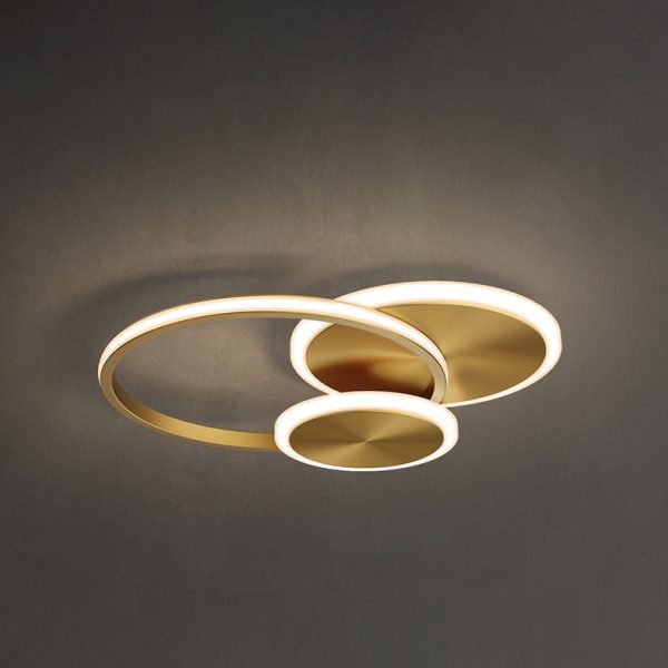 Modern Minimalist Triple Circle Full Copper Acrylic LED Flush Mount Ceiling Light For Bedroom - Image 9