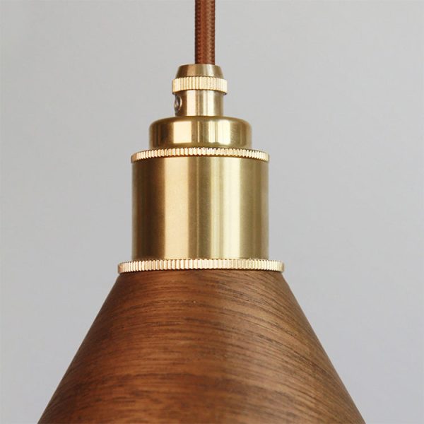 Nordic Minimalist Solid Wood Cone Copper 1-Light Pendant Light - Image 5