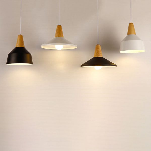 Modern Minimalist Round Cone Trapezoid Iron Wood 1-Light Pendant Light For Living Room - Image 13