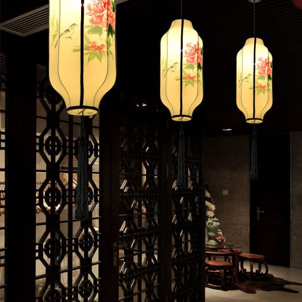 Oriental Antique Handmade Oval Lantern Fabric 1-Light Pendant Light - Image 25