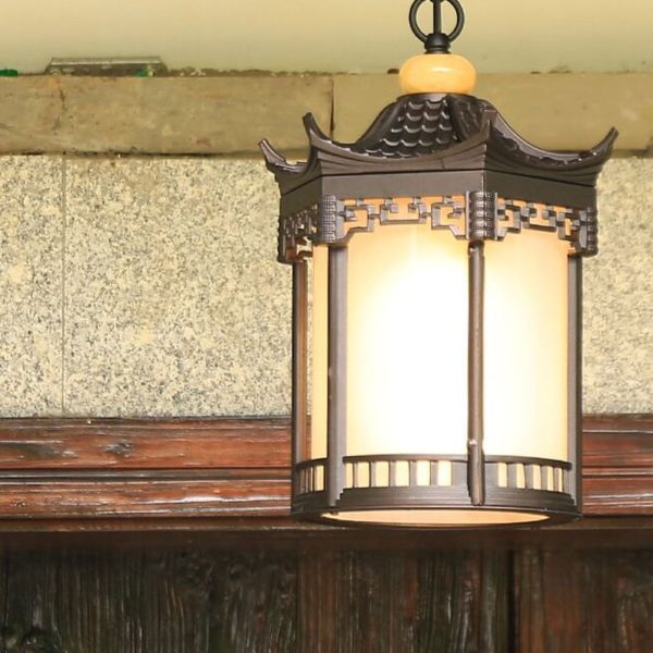 Retro Chinese Outdoor Waterproof Hexagonal Lantern 1-Light Patio Pendant Light - Image 14