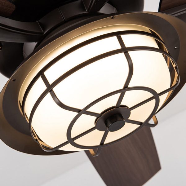 Contemporary Industrial Waterproof Wood Fan Blade Round Iron Frame Shade LED Downrods Ceiling Fan Light For Outdoor Patio - Image 8