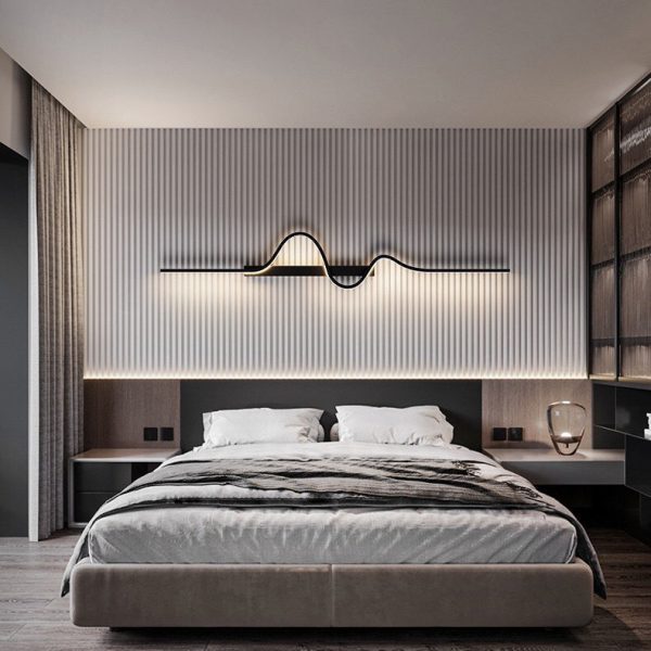 Modern Minimalist Aluminum Corrugated Strip Iron Frame LED Wall Sconce Lamp For Bedroom - Image 3