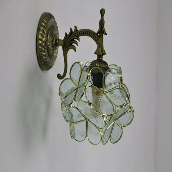 European Vintage Tiffany Flower Shaped Glass Metal 1-Light Wall Sconce Lamp - Image 8