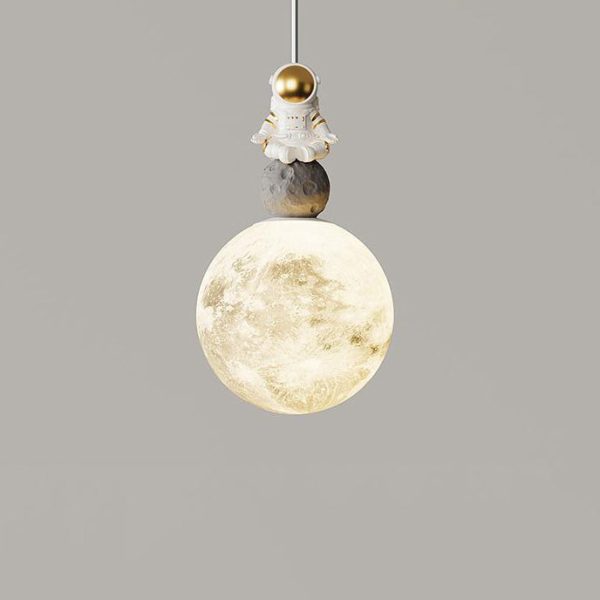 Modern Minimalist Astronaut Moon Iron Resin LED Pendant Light For Bedroom - Image 10