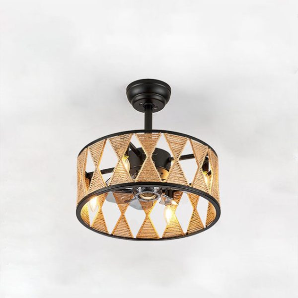 Industrial Round Twisted Rope Iron 4-Light Downrods Ceiling Fan Light - Image 13