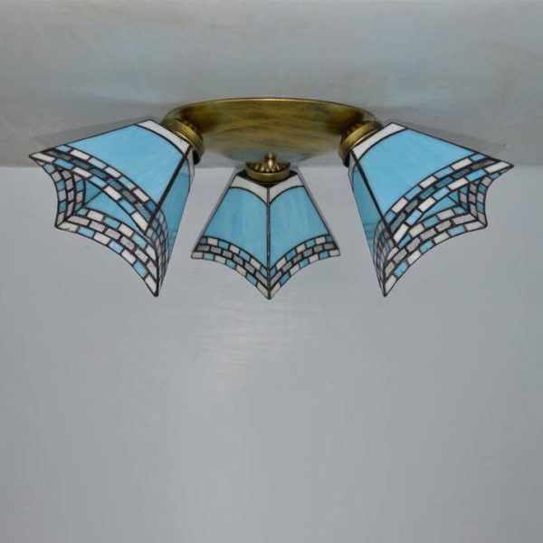 Tiffany Light Luxury Stained Glass Horn 3-Light Semi-Flush Mount Lighting - Image 13