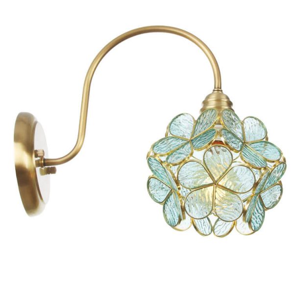 European Tiffany Vintage Brass Glass 1-Light Wall Sconce Lamp - Image 12