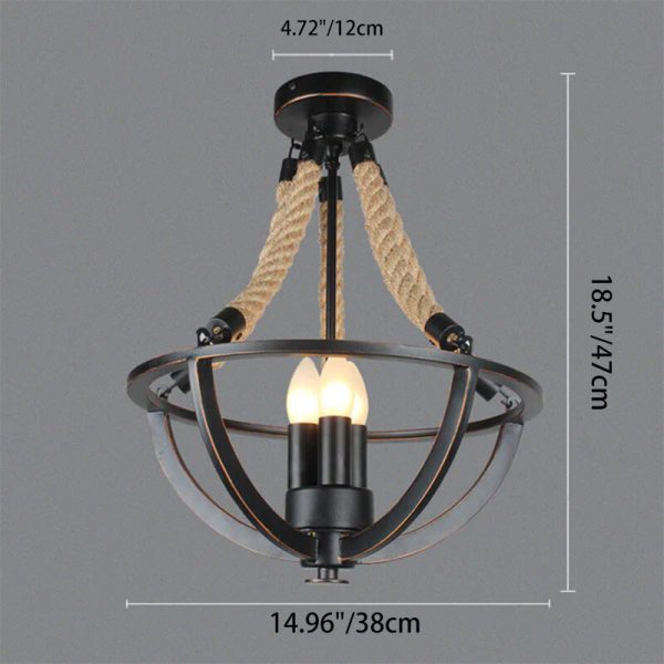 Vintage Industrial Iron Twine 3-Light Island Light Chandelier - Image 4