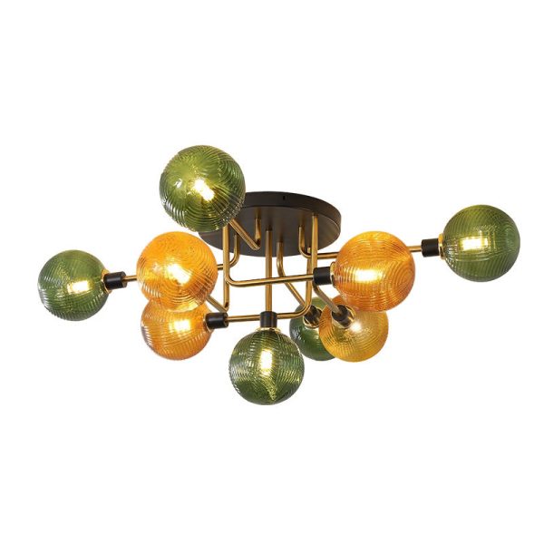 Contemporary Scandinavian Iron Glass Spherical 5/9-Light Semi-Flush Mount Ceiling Light For Living Room, Bedroom Or Entrance Hallway - Image 18