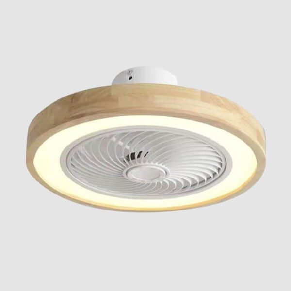 Modern Minimalist Wood Geometric LED Flush Mount Ceiling Fan Light - Image 3