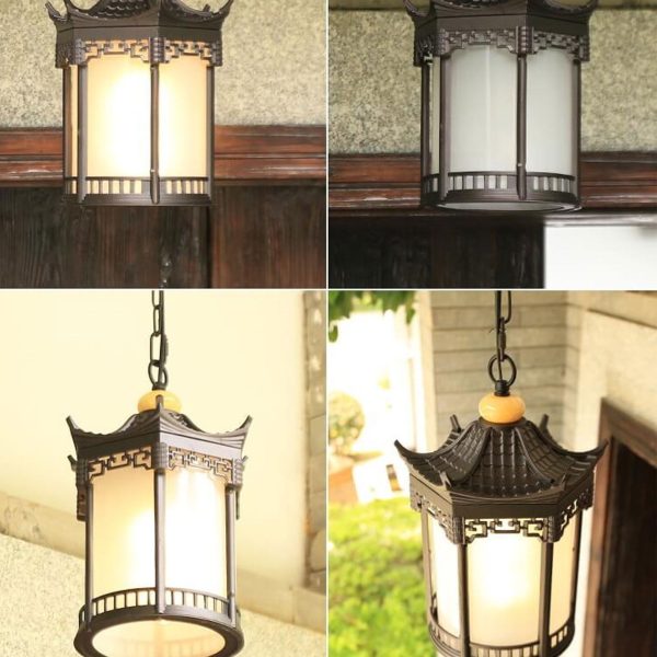 Retro Chinese Outdoor Waterproof Hexagonal Lantern 1-Light Patio Pendant Light - Image 15
