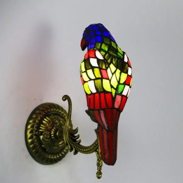 Tiffany Vintage Parrot Stained Glass 1-Light Wall Sconce Lamp - Image 12