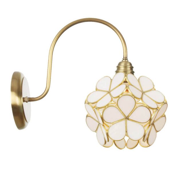 European Tiffany Vintage Brass Glass 1-Light Wall Sconce Lamp - Image 13