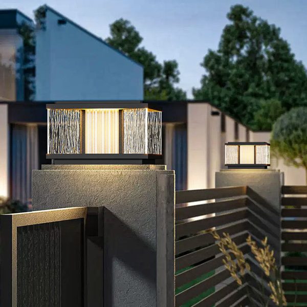 Modern Simplicity Aluminum Square Water-Rippled Glass LED Waterproof Solar Post Lamp Lawn Light For Garden - Image 7