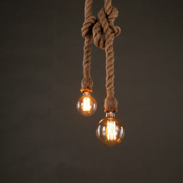 Industrial Hemp Rope Hanging 1/2-Light Pendant Light - Image 7