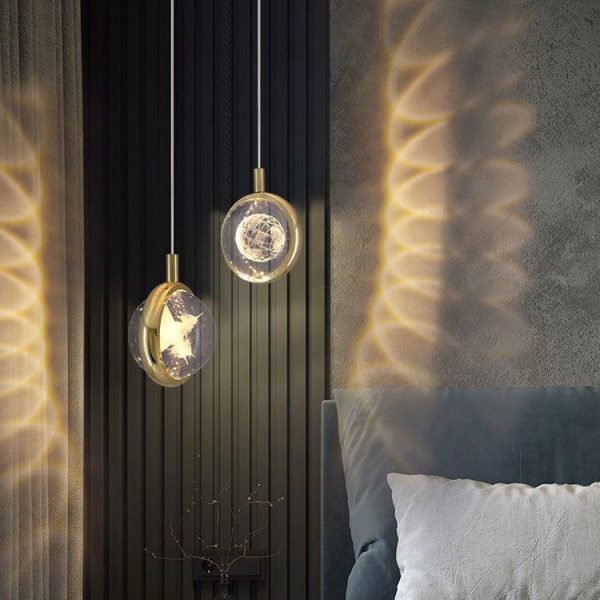 Modern Minimalist Round Ball Aluminum Crystal LED Pendant Light For Bedroom - Image 15