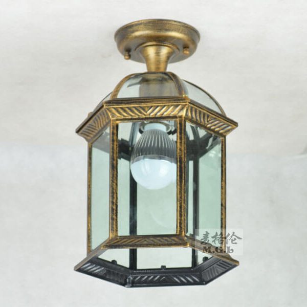 European Outdoor Hexagonal Lantern Waterproof 1-Light Semi-Flush Mount Ceiling Light - Image 12