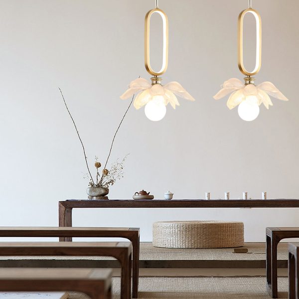 Creative Lotus Flowers Luminous Copper Oval Ring LED Modern Pendant Lights - Image 10