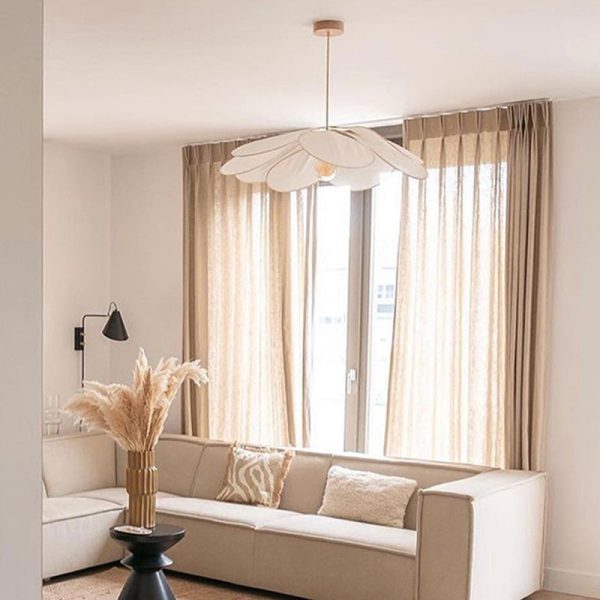 Contemporary Boho Petal Fabric Lampshade 1-Light Pendant Light For Living Room - Image 2