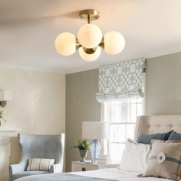 Modern Light Luxury Brass Glass Orb 4-Light Semi-Flush Mount Ceiling Light - Image 11
