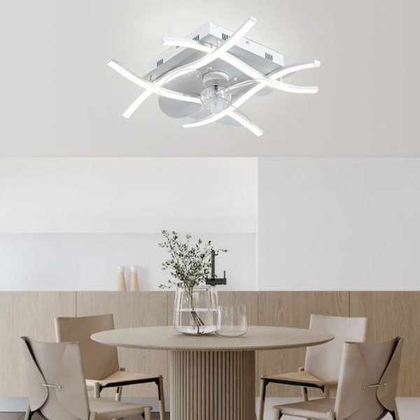 Modern Minimalist Square Aluminum Corrugated Inverter LED Flush Mount Ceiling Fan Light - Image 5