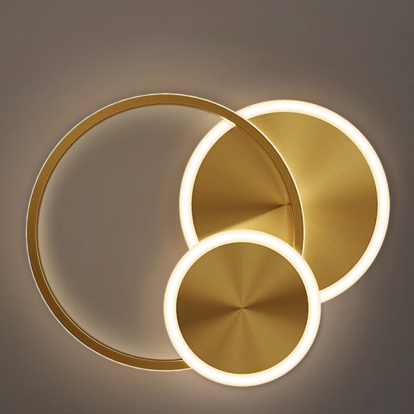 Modern Minimalist Triple Circle Full Copper Acrylic LED Flush Mount Ceiling Light For Bedroom - Image 8