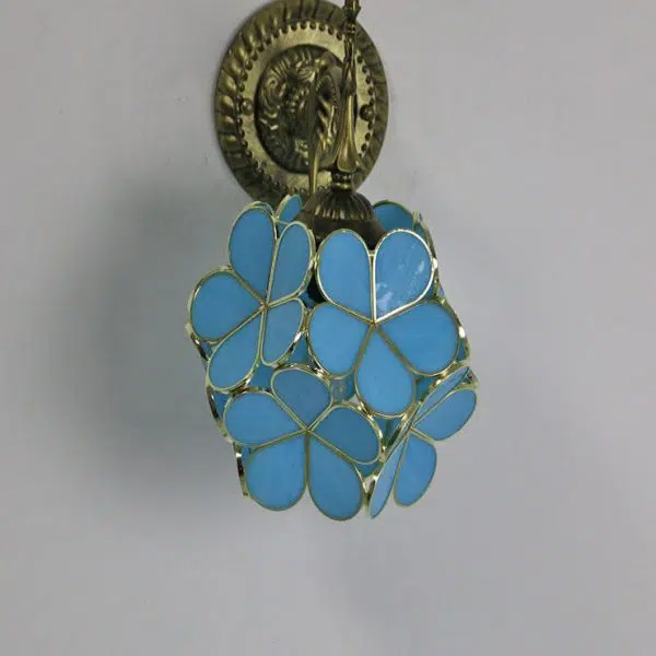 European Vintage Tiffany Flower Shaped Glass Metal 1-Light Wall Sconce Lamp - Image 9