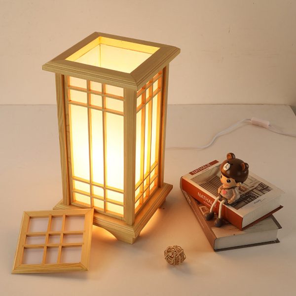 Traditional Japanese Wood Acrylic Pillar Rectangular 1/2/3 Light Standing Floor Lamp For Bedroom - Image 16