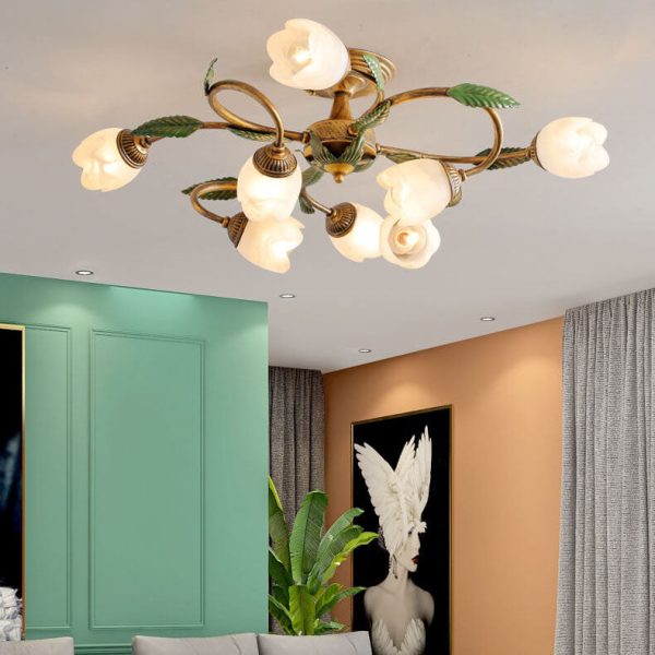 Modern Idyllic Iron Flower Branch 6/8/10-Light Semi-Flush Mount Lighting - Image 19