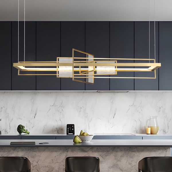 Rectangular Iron Frame Glass Decor LED Chandeliers Hanging Lights - Image 2