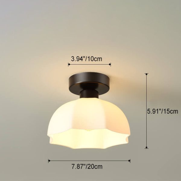 Scandinavian Modern Minimalist Iron Glass Ceramic Flower Diamond 1-Light Semi-Flush Mount Ceiling Light - Image 5