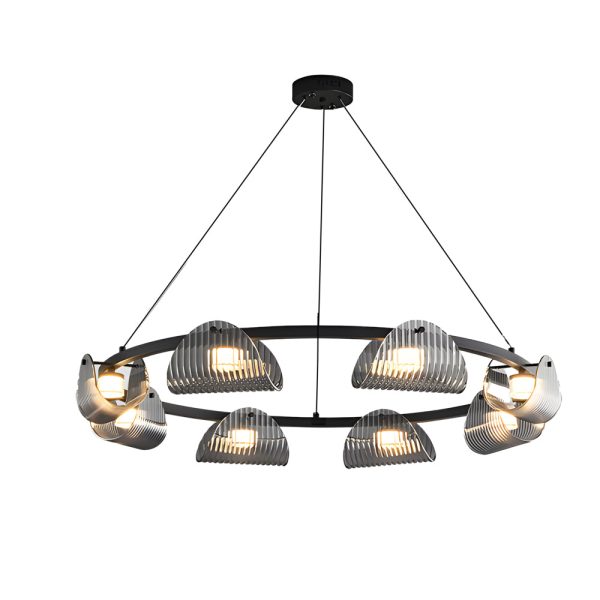 Round 6/8/10 Lights Curved Striped Glass LED Dimmable Nordic Chandelier - Image 7