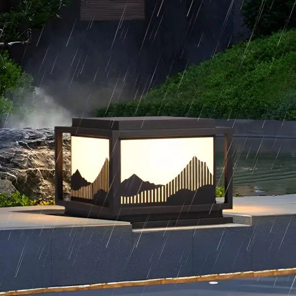 Square Waterproof Mountain Scenery Traditional Solar Post Caps Lights - Image 3