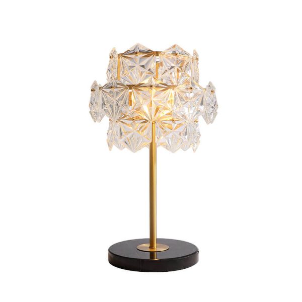 Modern Snowflake Glass Shade 2-Light Marble Base Table Lamp - Image 7