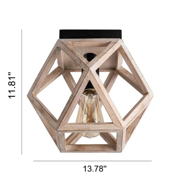 Vintage Aged Wooden Cage 1-Light Semi-Flush Mount Ceiling Light - Image 7