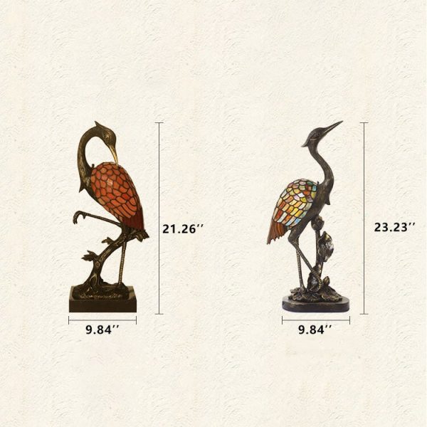 Vintage Tiffany Crane 1-Light Stained Glass Table Lamp - Image 3