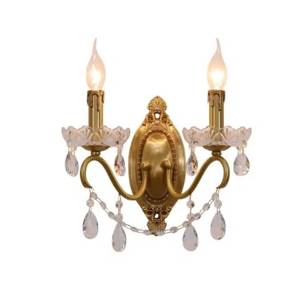 French Vintage Brass Crystal Candle Shade 1/2 Light Wall Sconce - Image 7