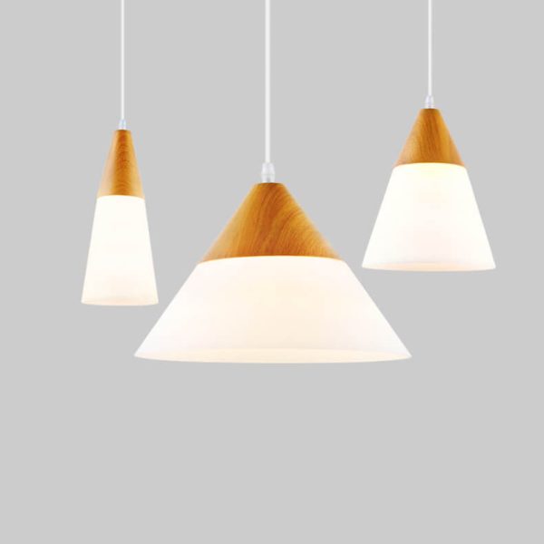 Nordic Wood Grain Glass Cone Shaped 1-Light Pendant Light - Image 5