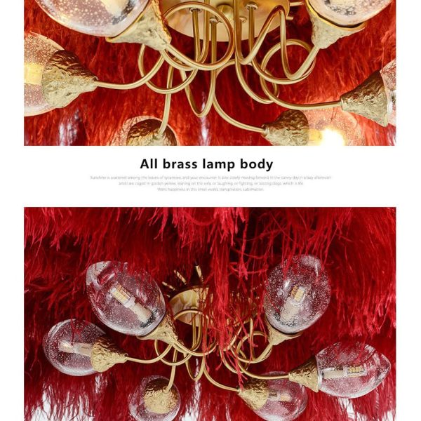 Modern Ostrich Feather 6-Light Brass Chandeliers - Image 8