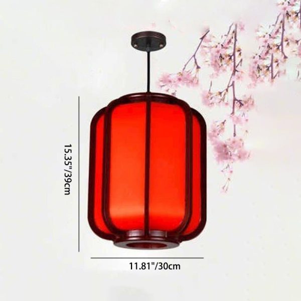 Modern Chinese Faux Sheepskin Wooden Lantern 1-Light Pendant Light - Image 23