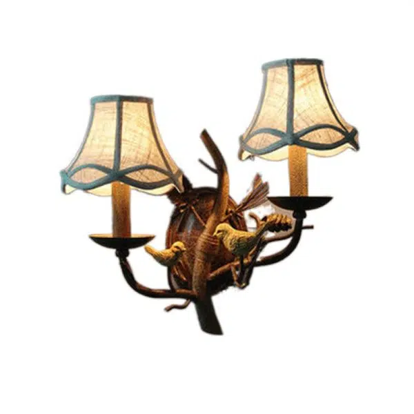 Vintage Fabric Bird Pinecone Resin 1/2 Light Wall Sconce Lamp - Image 9