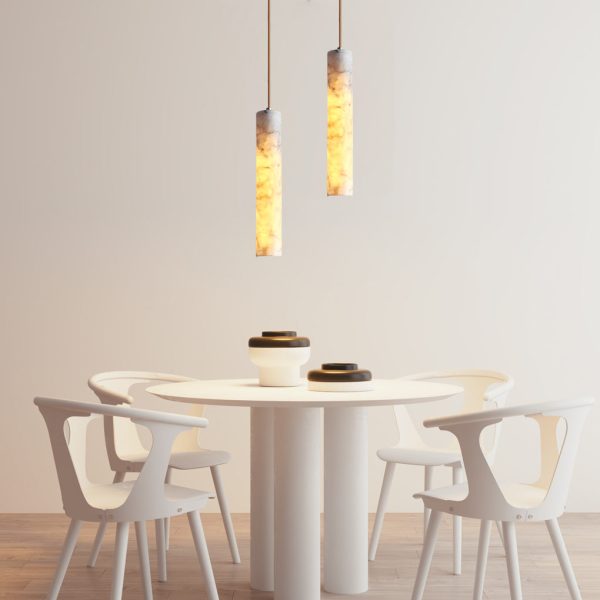 Elongated Cylindrical Marble Texture Minimalist Chandelier Pendant Lights - Image 2
