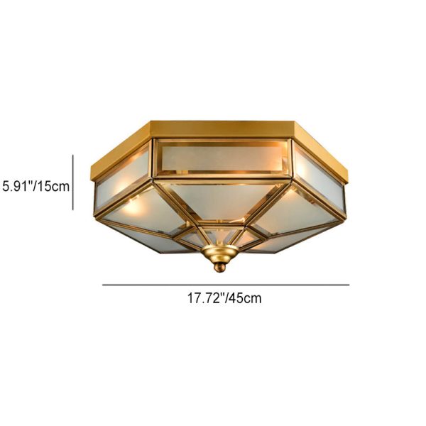 Traditional European Polygonal All Copper Glass 3/4 Light Flush Mount Ceiling Light For Living Room - Image 8